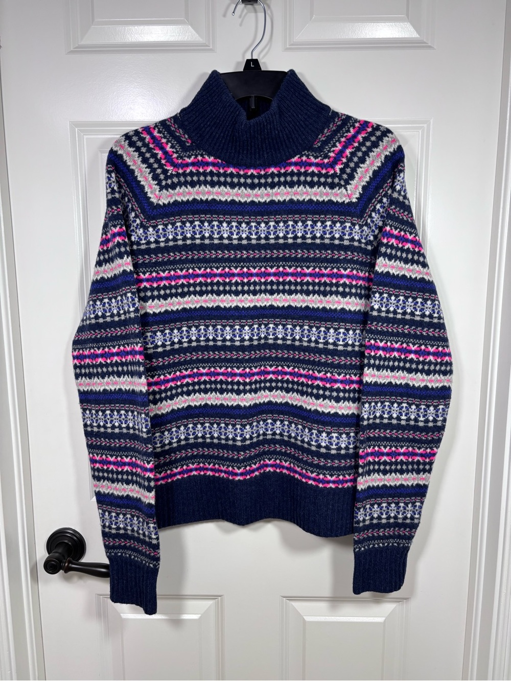 J. Crew Wool Fair Isle Turtleneck Sweater Women’s L Blue